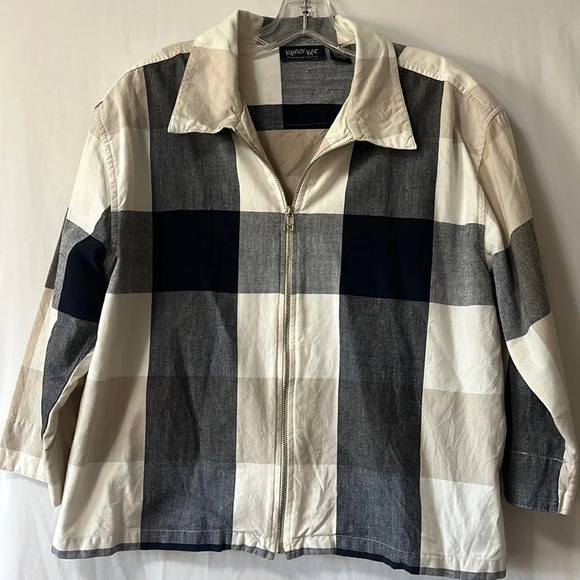 Krazy Kat Essential Shirt Long Sleeve Tan and Navy Blue Zippered Top Size XL - Picture 1 of 4